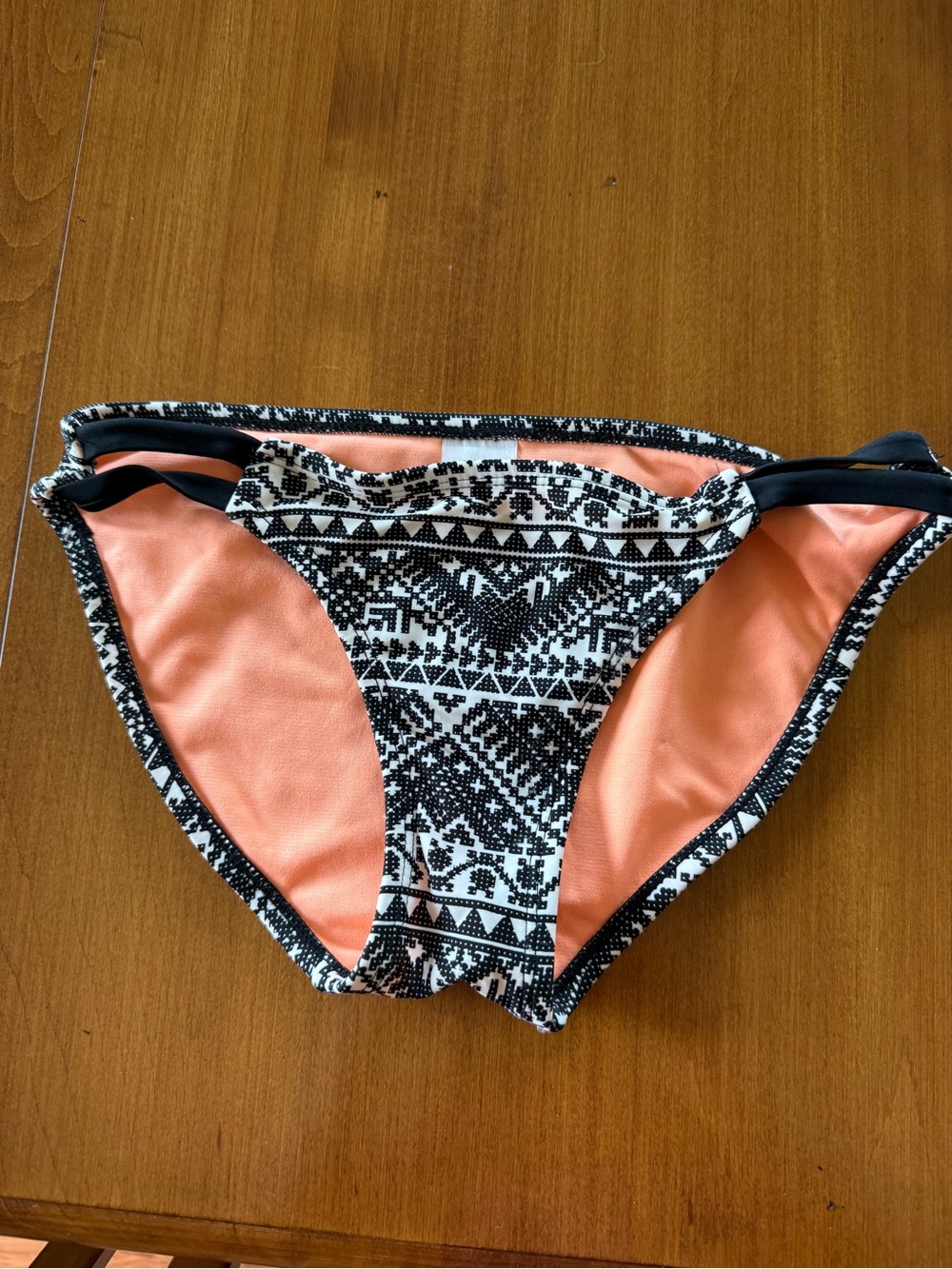 Xhilaration Black & White Tribal Bikini Bottom with Peach Lining